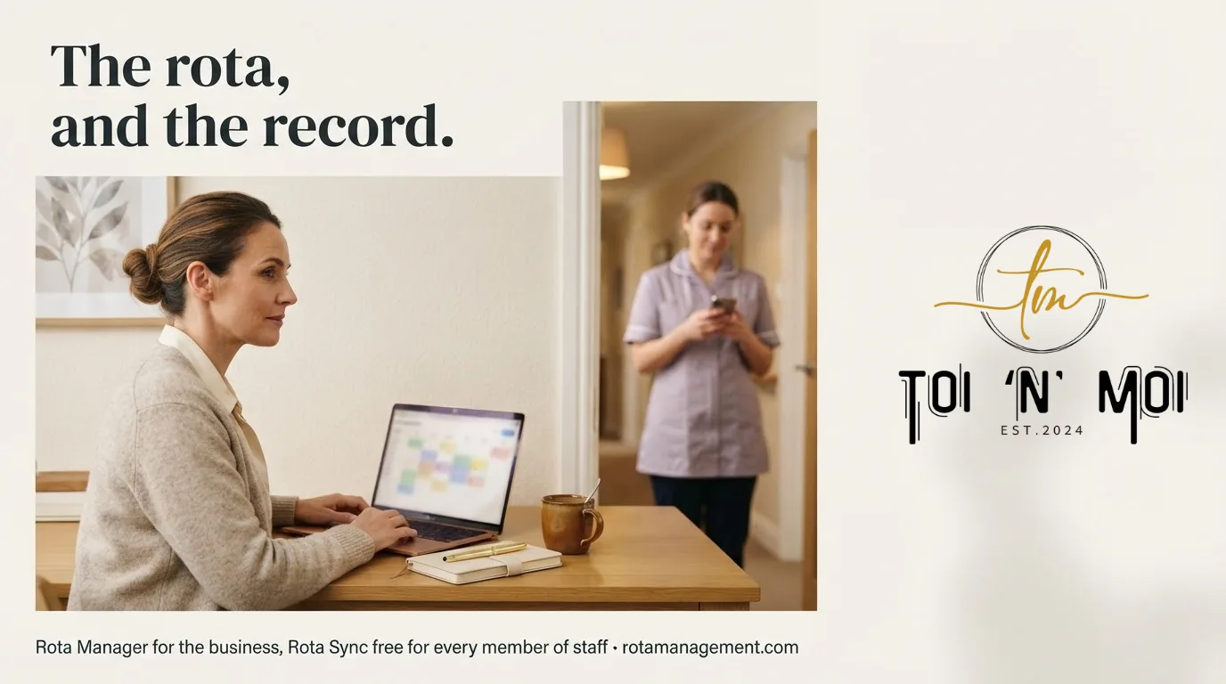 The rota, and the record — Rota Manager for the business, Rota Sync free for every member of staff
